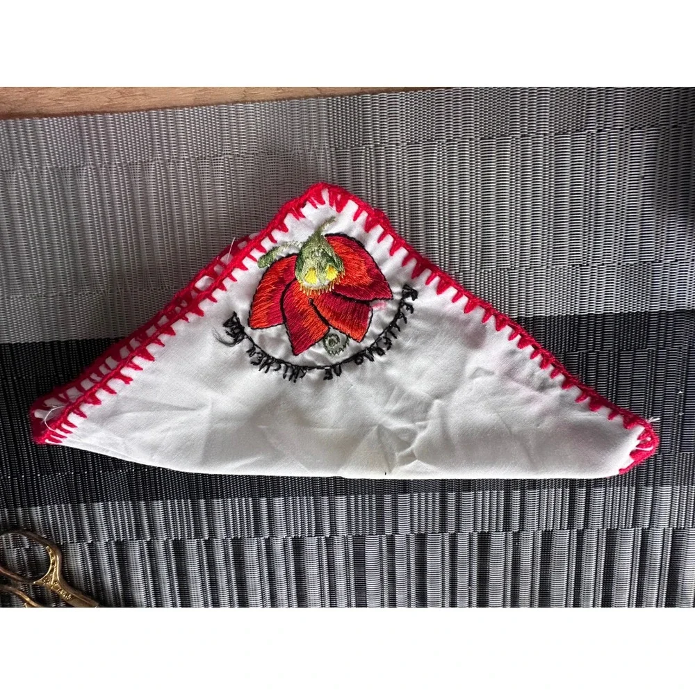 Unbranded Handkerchief Unisex OS White Red Floral Cotton Blend Crochet Trim‎